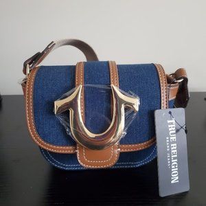 Brand NWT True Religion Mini Flap Leather Horseshoe Logo Crossbody Bag - Jean